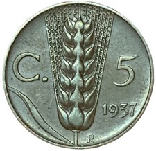 5 CENTESIMI 1937 - SPIGA - VITTORIO EMANUELE III - REGNO D'ITALIA - RARA - BB+