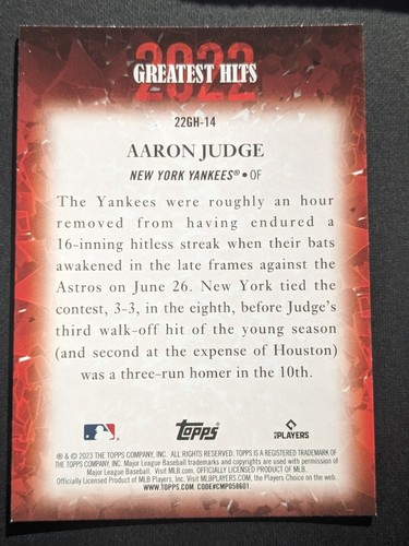 Aaron Judge 2023 Topps Greatest Hits #22gh-14 ⚾ Yankees - Bild 2 von 3