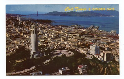 Coit Tower & Golden Gate Bridge California Sky View Postcard