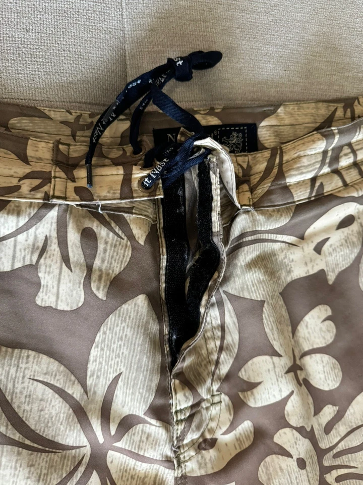 Nat Nast Swim Men’s Size W38 Aloha Patterned Board Shorts Swim Trunks Suit Beige - Image 3 of 4