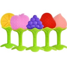 Baby Teething Toys, Soft Silicone Fruit Teether Set with Pacifier Clip/Holder