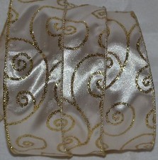 Wired Ribbon Gold Sparkle Swirl Ivory Holiday 2" Wreath Christmas Gift Bow