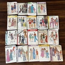 Vintage 1960s 1970s Girl's Sewing Pattern Lot Jumpsuit Dress Skirt UNCHECKED 7 8