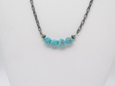 Native American Four Turquoise Stone Navajo Handmade Sterling Silver Necklace