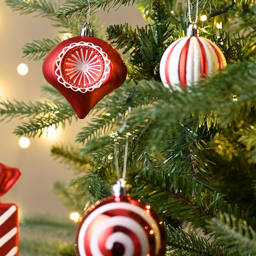 Christmas Ornaments Set, 108Ct Candy Cane Red and White Shatterproof Christmas T - Picture 6 of 12