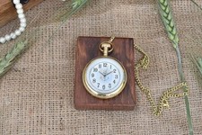 Vintage Brass Finish Pocket Watch With Wooden Box