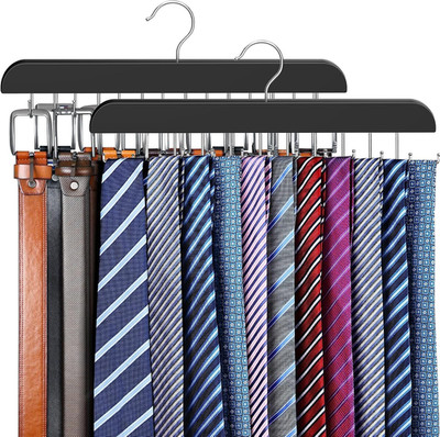 2 Pack Tie Rack & Belt Hanger 2 in 1 Tie Hanger Space Saving Max 42 Belts& 60 Ti