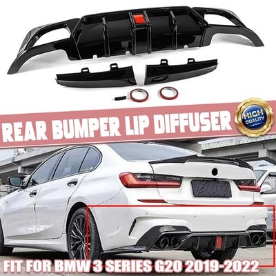 Rear Bumper Lip Diffuser W/LED For 2019-2022 BMW G20 G21 M Sport Gloss Black