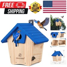 Blue Bird House for Outside - Cedar Wood Nesting Box with Clear View Panel  ...