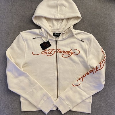NWT Ed Hardy Hoodie Ivory LOVE KILLS SLOWLY Zip-Up Zipper Hoodie