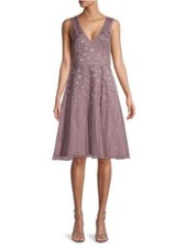 AIDAN MATTOX Womens Sleeveless V Neck Knee Length Cocktail Fit Flare Dress