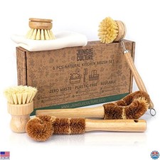 Eco-Friendly 6 Piece Dish Brush Set - Natural Coconut Scrubbers  Sponges
