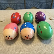 Colorful Kids Wooden Maracas Percussion Egg Shakers Easter Decor Set Of 6
