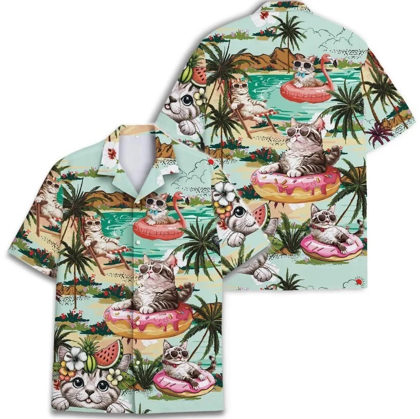Funny Cat Hawaiian Shirt: Beach Vacation Shirt