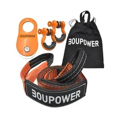 Offroad Recovery Kit with 3'' x8' Tree Saver Strap, 10 Ton Snatch Block Orange