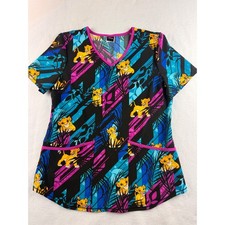 Disney Lion King Scrub Top V-Neck Simba Print Career Uniform S