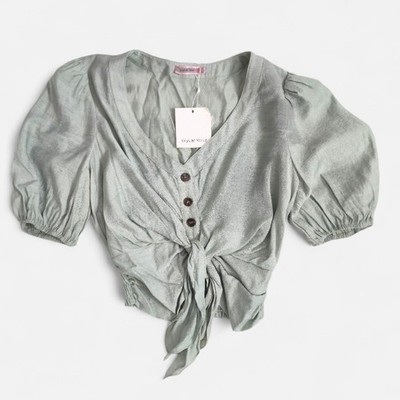 SkyLar Rose NWT Green Puff Sleeve Cottagecore Tie Blouse