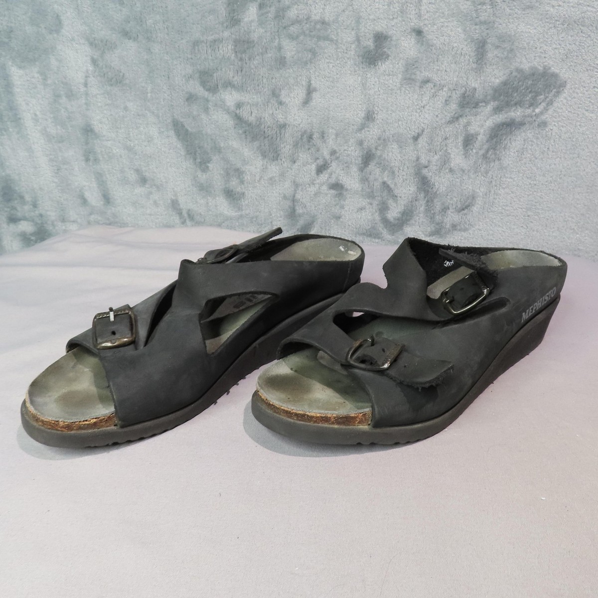 Mephisto Shoes Womens Size 40/9 Black Leather Wedge Sandals  display picture 1