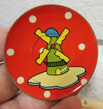 vintage Tin Litho Lithograph childs toy tea set saucer, Dutch Winter Wonderland