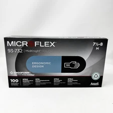 1-Box Ansell MICROFLEX Midknight Touch 93-732 Nitrile Exam 100 Gloves Med Black