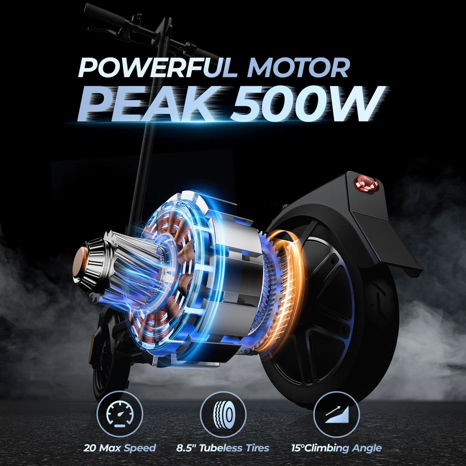 Scooter elétrico 500W para adultos 22MPH 20 milhas alcance pneus sólidos 8,5" - Imagem 2 de 4