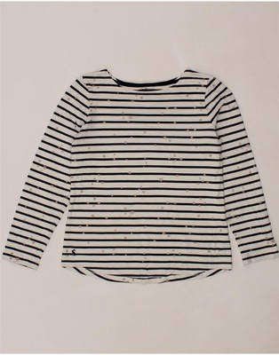 Joules Damen Oberteil abstraktes Muster Langarm UK 12 Medium weiß gestreift BX02