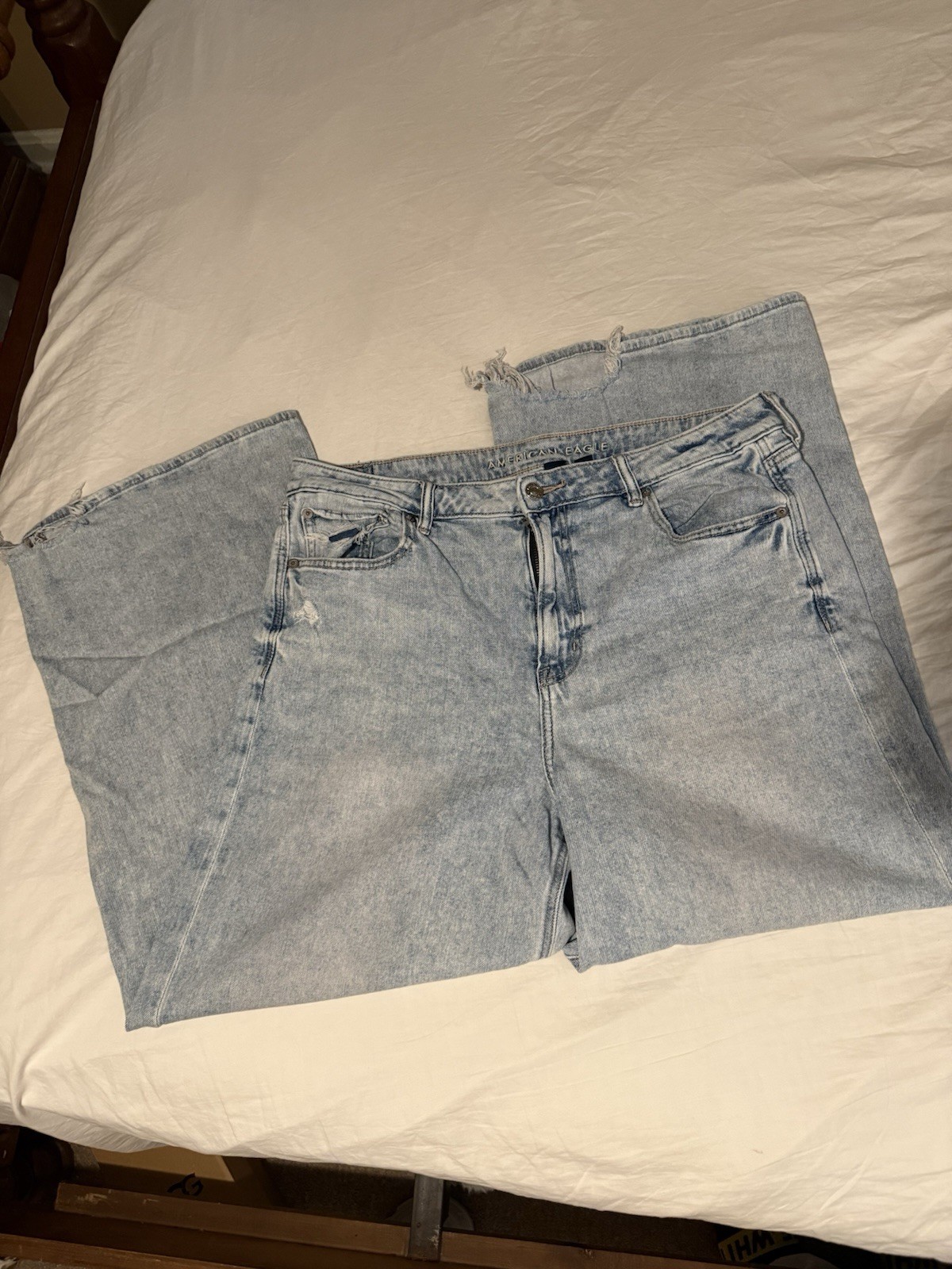 American Eagle Jeans Womens 14 Short Wide Baggy Leg Light Wash Fray