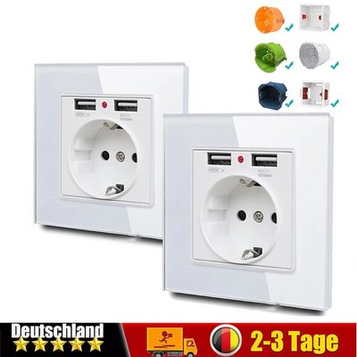 2x 230 V Steckdose mit 2 USB-A, passend für Busch-Jaeger Reflex SI, Alpinweiß