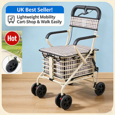 Folding 6 Wheel Shopping Trolley with Seat & Brakes | UK Stock