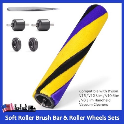 Soft Roller Brush Bar+Roller Wheels Sets for Dyson V10 V15 V12 Vacuum Cleaners