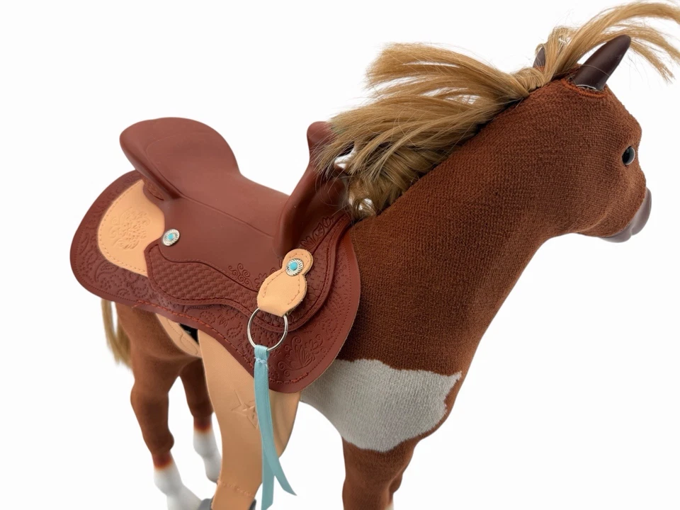 "Caballo de peluche American Girl marrón palomino con estribos de silla accesorio para muñeca de 18""" Foto 3 de 4