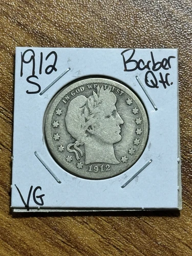 1912 S Barber Silver Quarter Nice VG Very Good U.S. 25c Type Coin (Raw16669) A