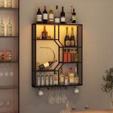 Wall Mounted LED Wine Storage Rack Shelf Glass Hanging Holder Home Bar Shelf