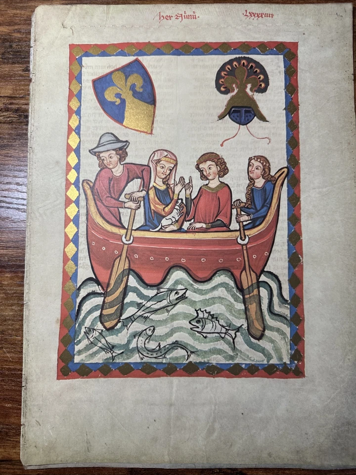 Lote De 12 Impresión De Arte Medieval Ilustración Tinte A Mano Códice Manesse De Colección Foto 4 de 4