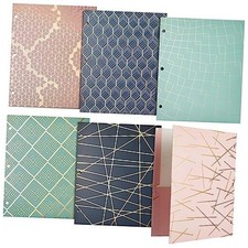 School Folders with Pockets, 3 Hole Punched with 6 Geometric Designs for