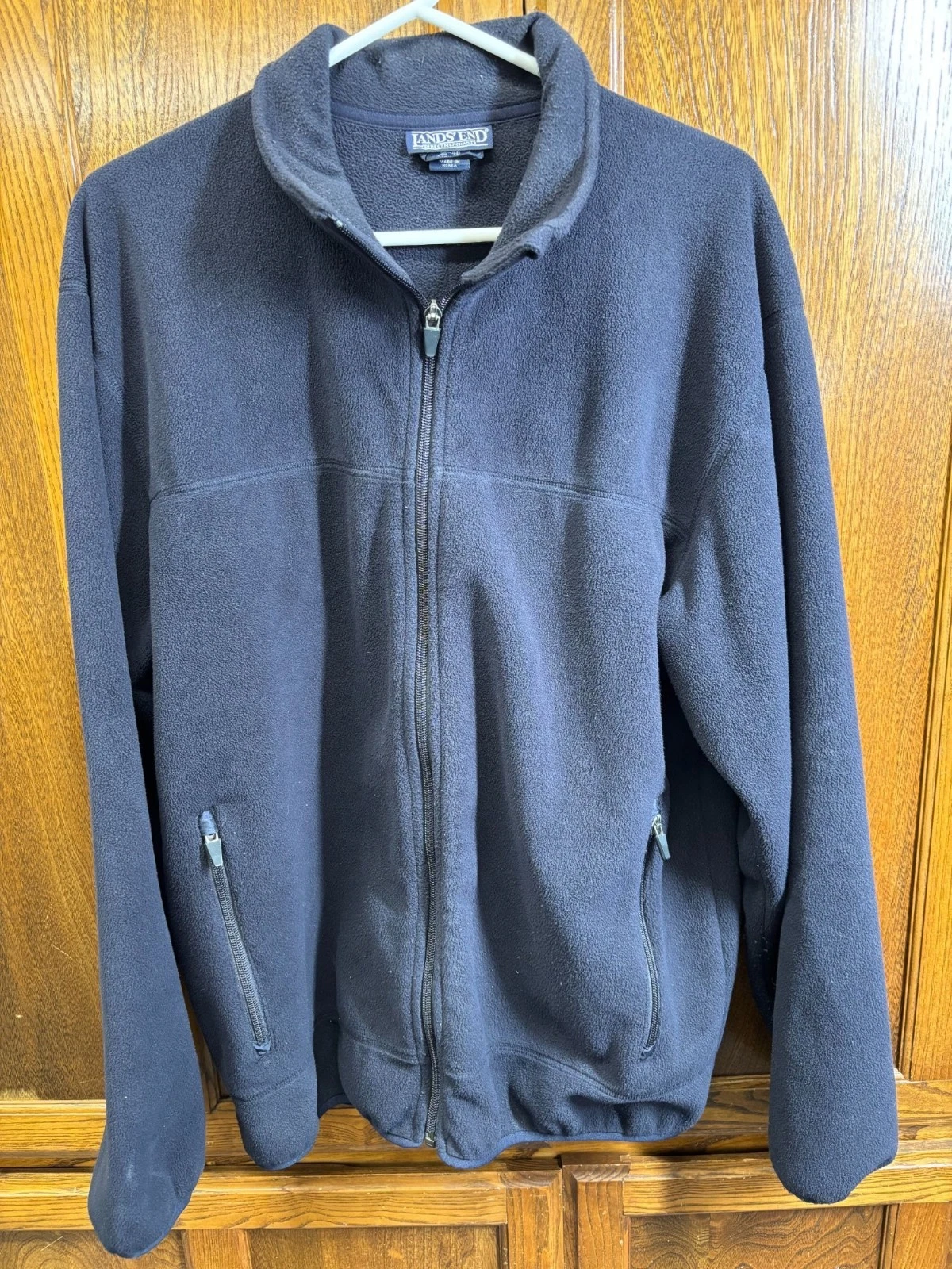 Lands End Mens Blue Full-Zip Fleece Jacket M 38-40 Regular Insulated Pockets