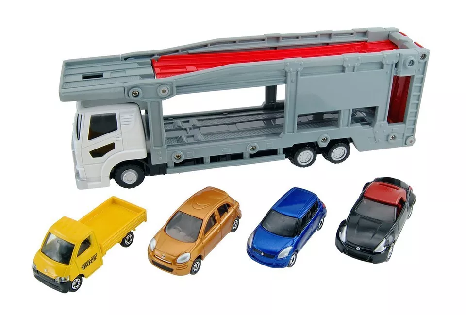 Takara Tomy Tomica Carrier Car with 4 Mini Toyota Nissan Diecast cars play set - Image 3 of 3