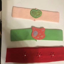 (4) Orange Hello Kitty, Pink w/ Heart, Red Flowers, Green Cat Girls Headbands 