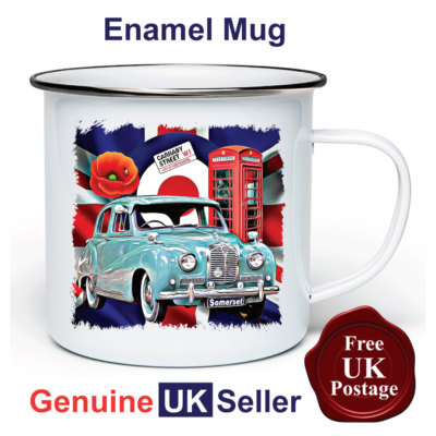 Austin A40 Somerset Becher, 11 oz Emaille Austin A40 Somerse Campingbecher, Emaillebecher
