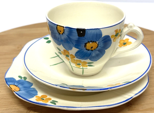 Vintage Art Deco D & H Staffordshire Ware Trio Hand Painted 3 X Trio 1930's - Picture 4 of 20