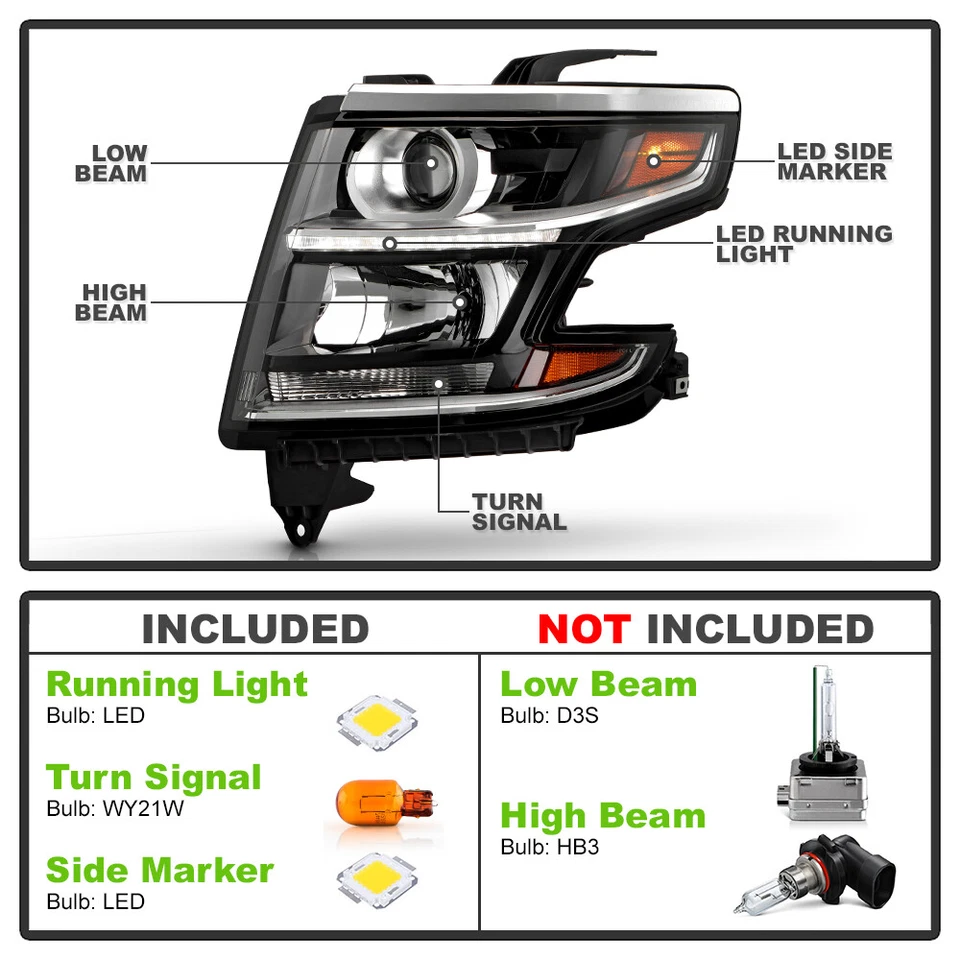 Para Chevy Suburban Tahoe HID 2015-2020 con Proyector LED DRL Faro Driver Foto 4 de 4