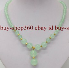 Fashion 6-10mm Round Light Green Jade Beads Gemstone 12mm Pendant Necklace 18''