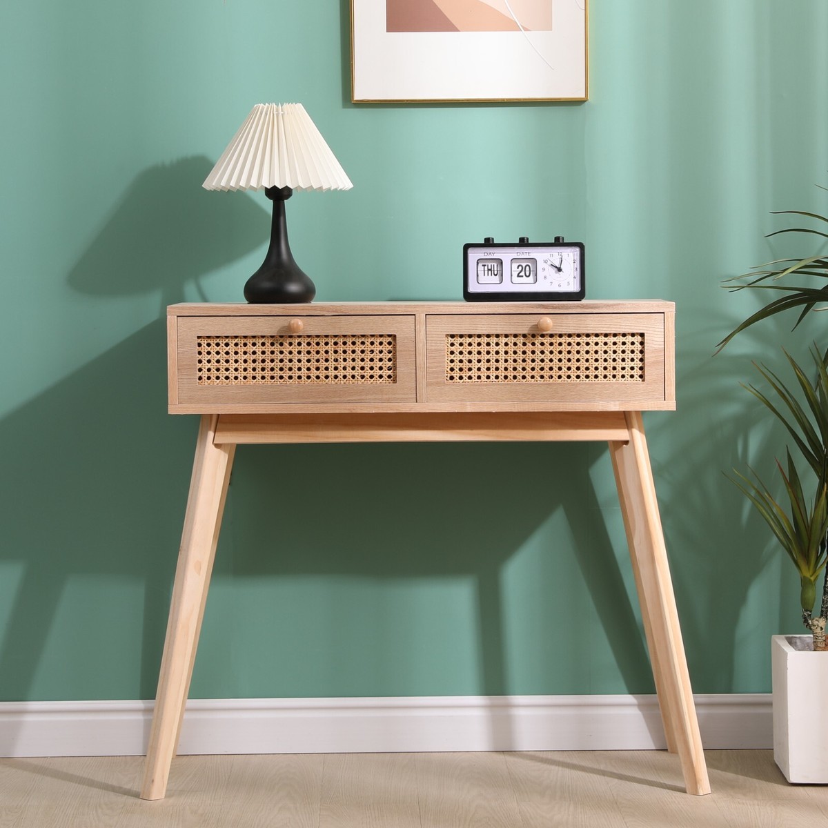 Rattan Console Table Living Room Bedroom Drawers Storage Shelving  Furniture