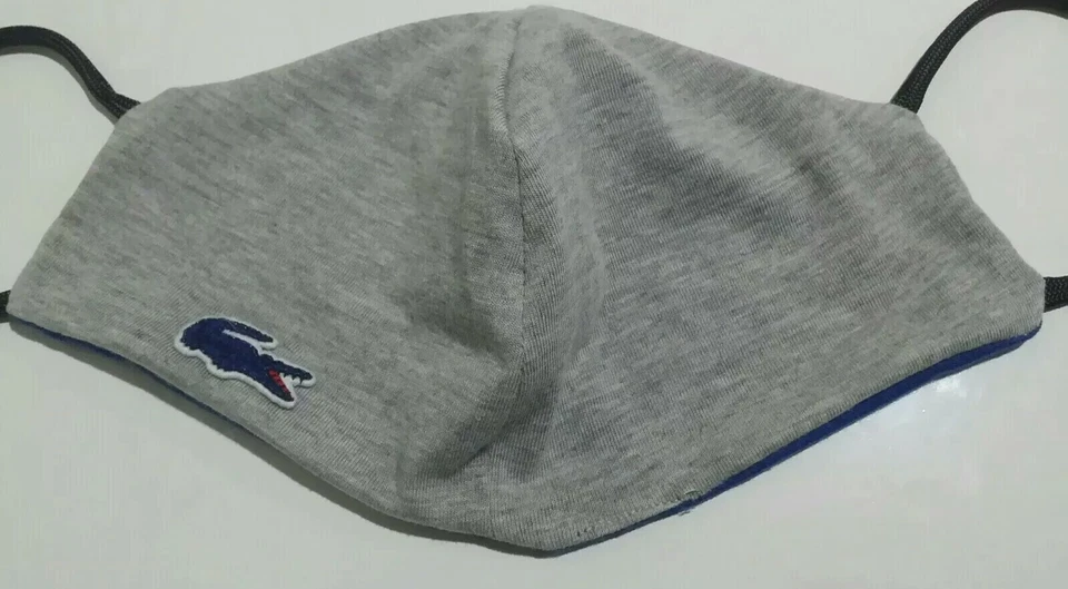 BUY 1, GET 1》Gray Big Alligator Reversible Blue Repurposed Fabric Face Mask》OS - Image 4 of 4