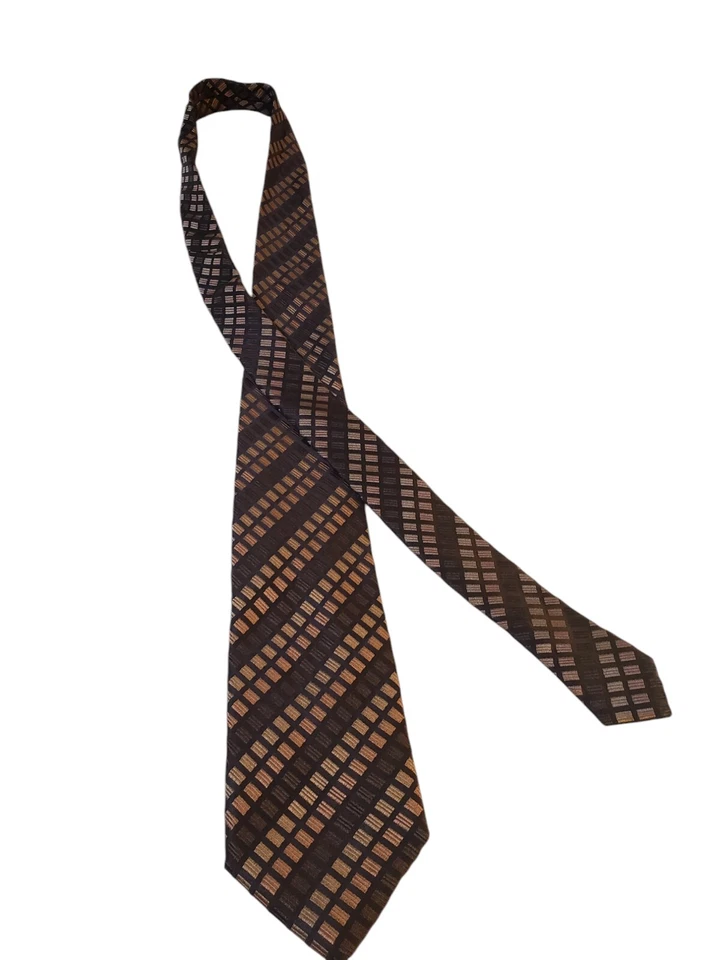 Nuevo con etiquetas Corbata Giorgio Armani Para Hombres Diseñador Lujo Marrón Geométrico Businesscore Foto 3 de 4