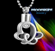 New Butterfly Crystal Abstract Cremation Urn Ash Holder Silver Memorial Necklace