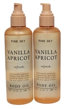 Pink Sky Vanilla Apricot Body Oil Firm Hydrated Skin 8.11 oz New Lot of 2 No Lid