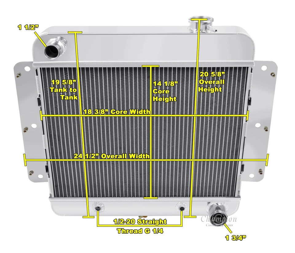 CHAMPION 3 FILAS RADIADOR ALUMINIO 14" VENTILADOR 62-67 CHEVY II NOVA MONTAJE 6CYL -V8 CONV Foto 3 de 4