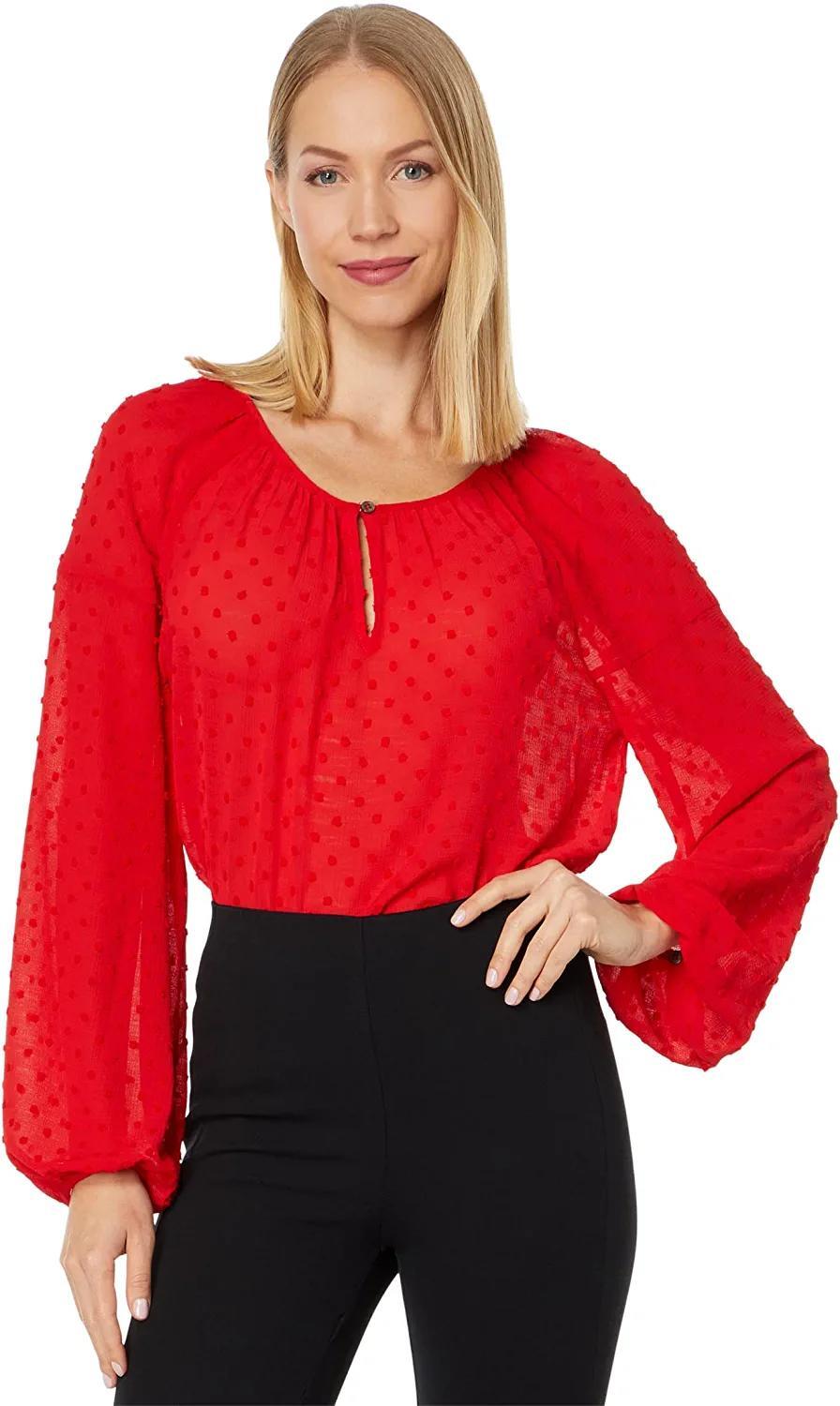 vince camuto clip dot detail long sleeve blouse
