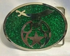 Shriner Masonic Jewel Of The Order Green Sparkle Enameled Mens Belt Buckle PSS